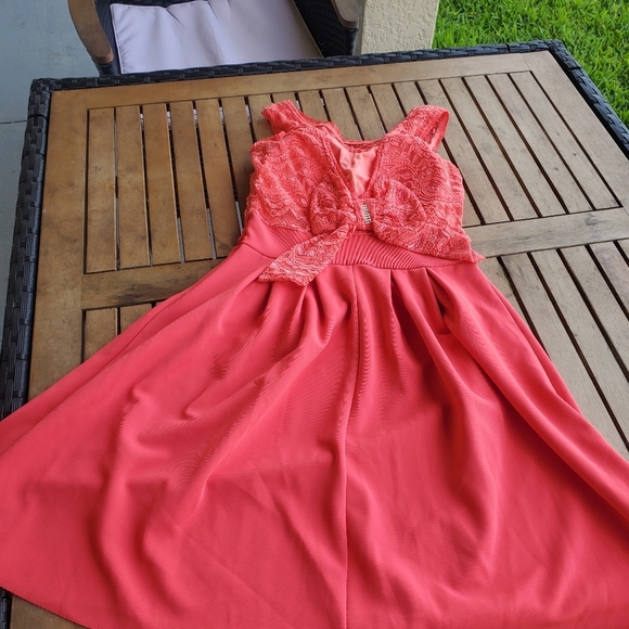 Red Coral Lace Cocktail Dress Sleeveless with Bow‎ Detai Party Wear For Woman - Picture 4 of 7